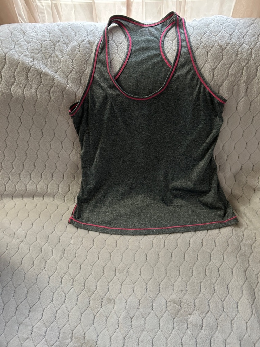 Gray Racerback Tank with Pink Trim